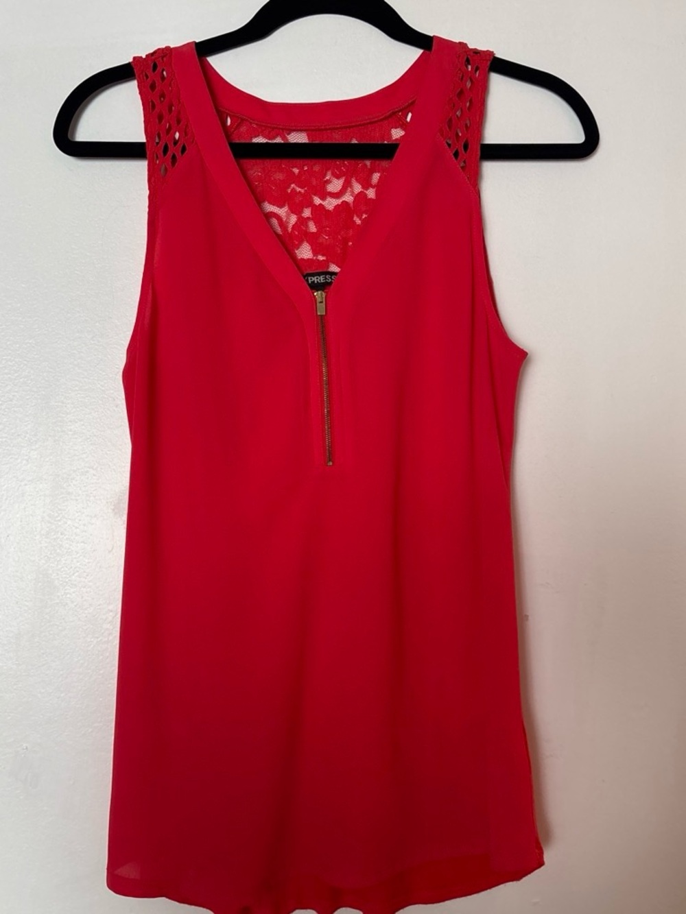Express Red Sleeveless Zip-Front Lace Back Camisole